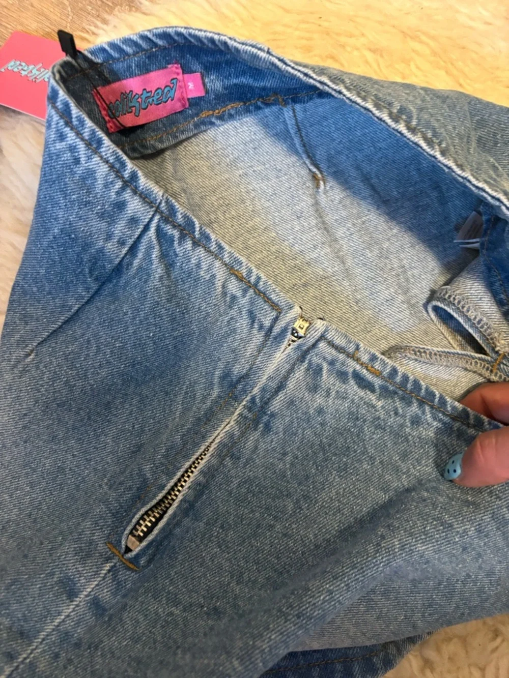 Edikted Light Blue Denim Mini Skirt with Front Slit - Picture 4 of 4